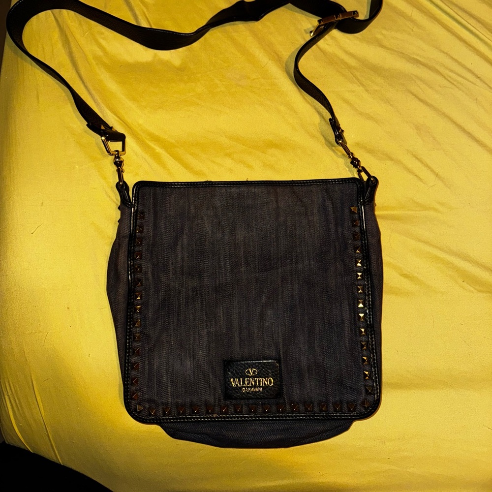 Valentino Garavani Rockstar Black Shoulder Bag with Gold Stud Accents